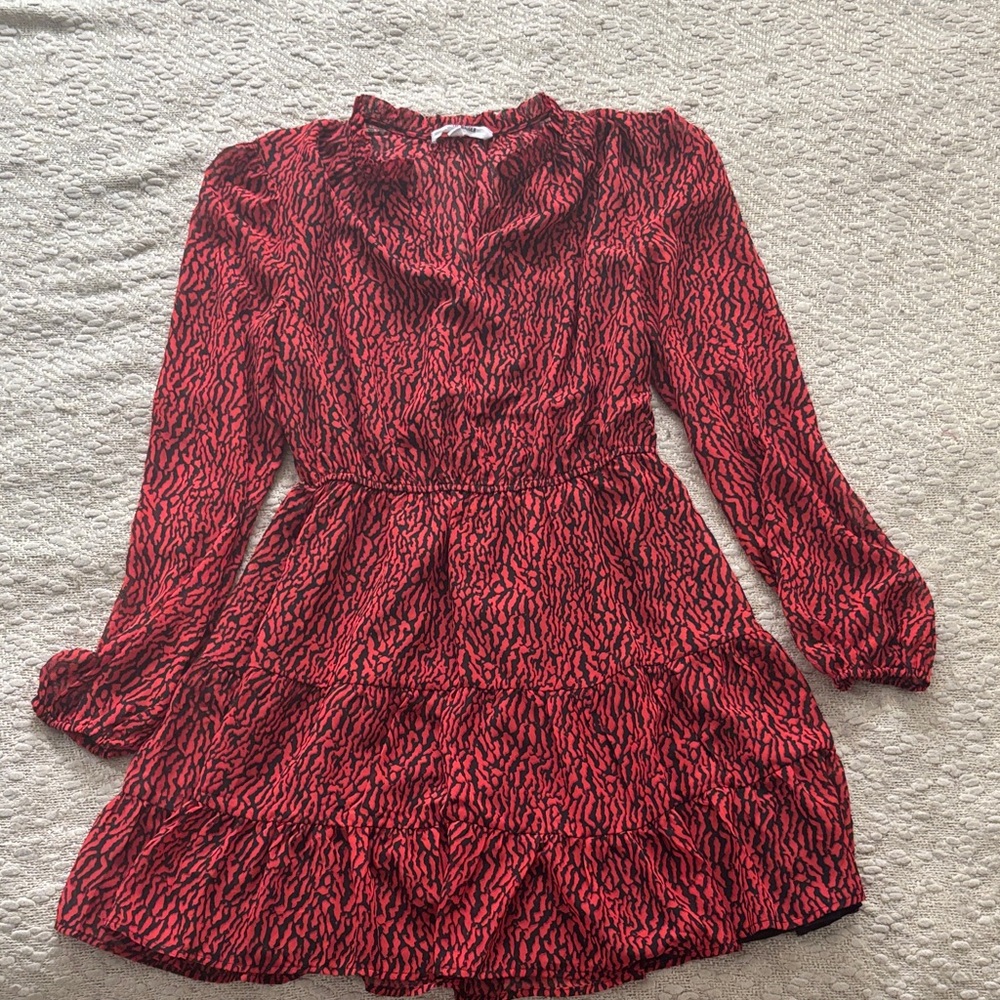 Steve Madden Red and Black Animal Print Chiffon Dress